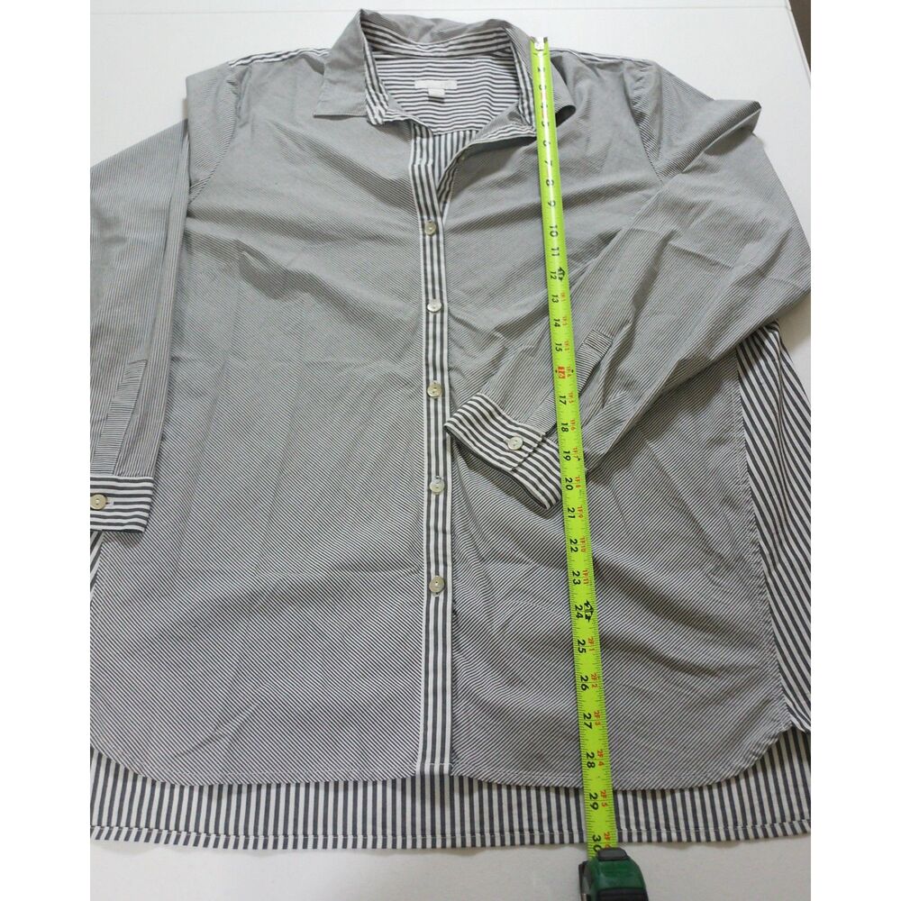 J. Jill Striped Button Front Shirt Large Gray White Stretch Tunic Career Casual - Picture 7 of 10